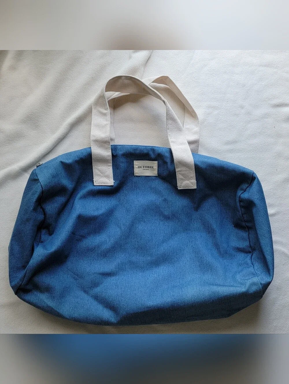 OCTOBRE/Sezane Blue Canvas Duffel Bag with Cream Handles